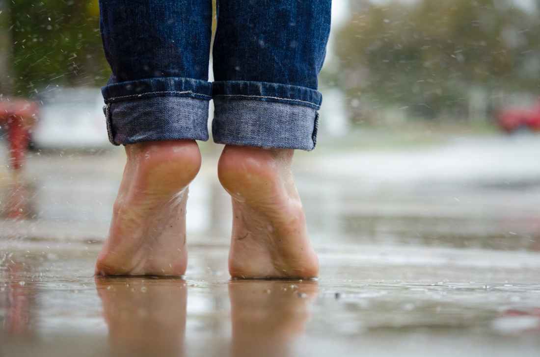 feet rain wet puddle